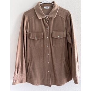 Blu Ivy Shacket‎ Womens Medium Beige Corduroy Pearl Snap Western Festival Boho